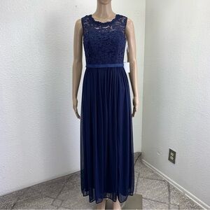 David’s Bridal navy long dress Ven style lace mesh cap size 2 new with defects